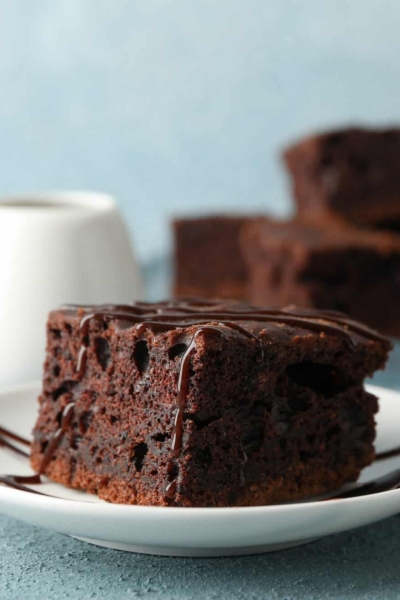 A piece of chocolate cake on a plate