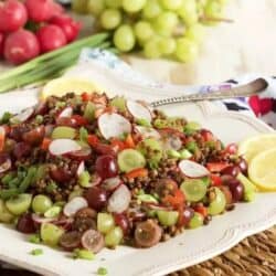 lentil grape salad on a plate