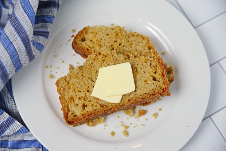 sliced beer bread with butter 