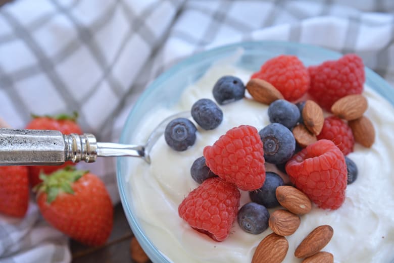 spoon dipping into instant pot yogurt 