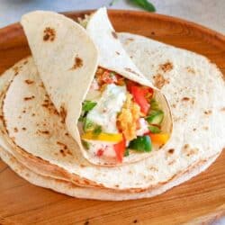 lentil wrap on a wooden plate