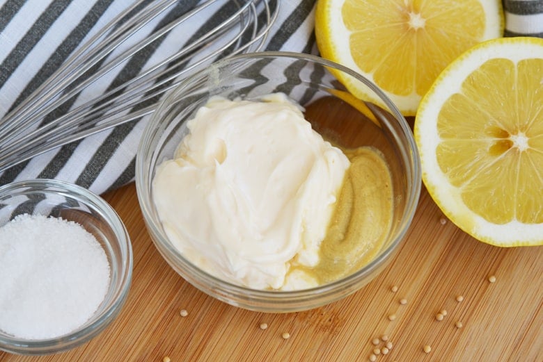 ingredients for mustard aioli sauce  