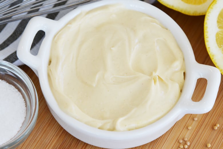 close up of mustard aioli sauce  