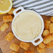 mustard aioli sauce with tater tots