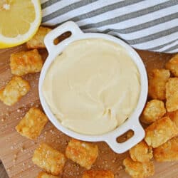 mustard aioli sauce with tater tots