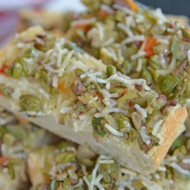 close up of olive cheese bread