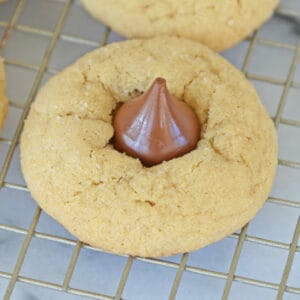 close up of peanut butter kiss cookie