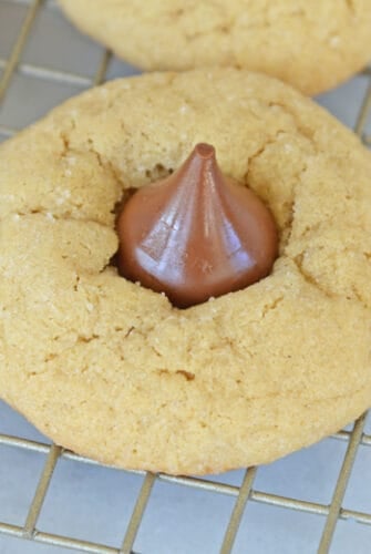 close up of peanut butter kiss cookie