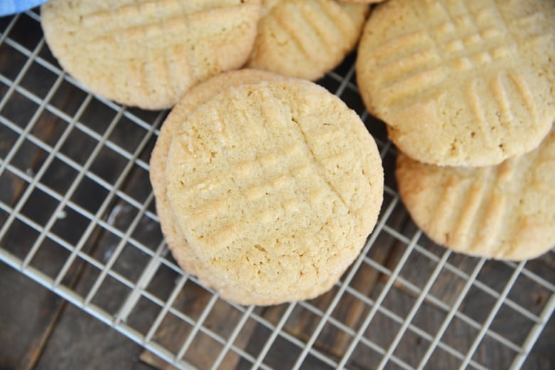 overhead of a stack of peanut butter cookies 