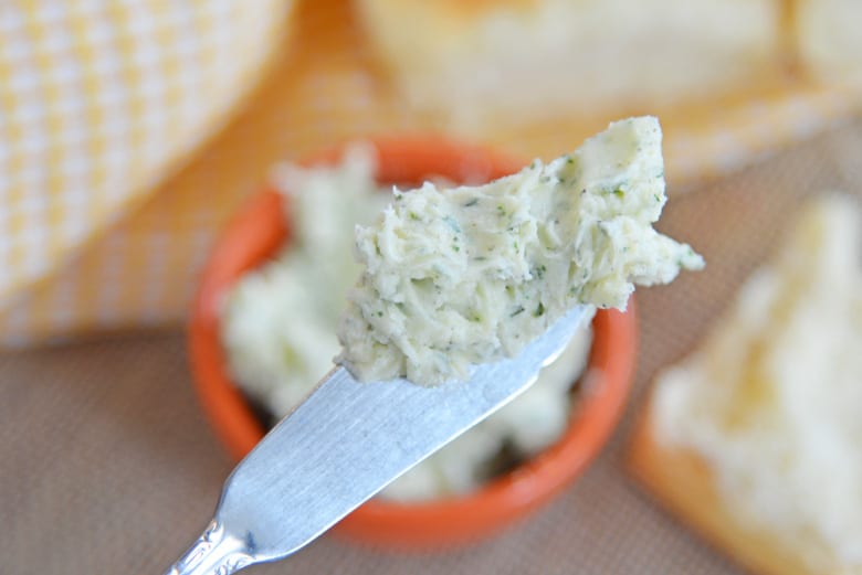 seasoned butter on a butter knife 