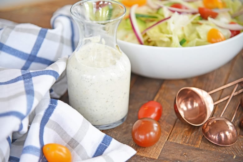 homemade ranch dressing with a salad 