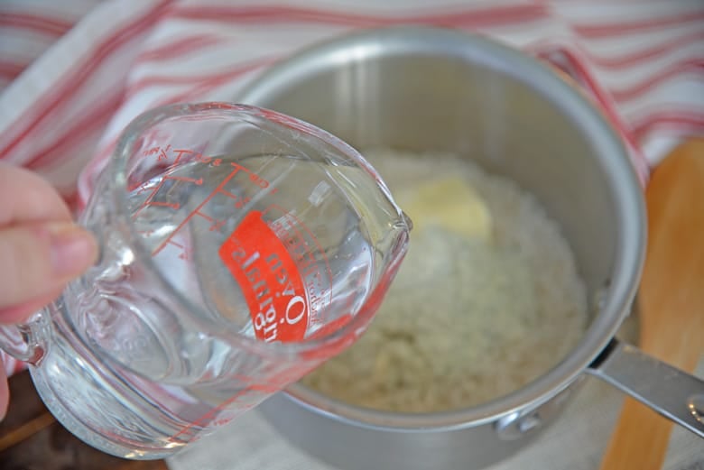 water pouring into rice 