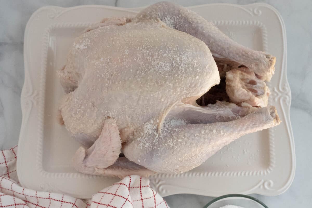 Overhead of a dry brined turkey 