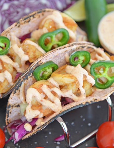 shrimp tacos with jalapeno