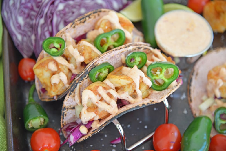 shrimp tacos with jalapeno