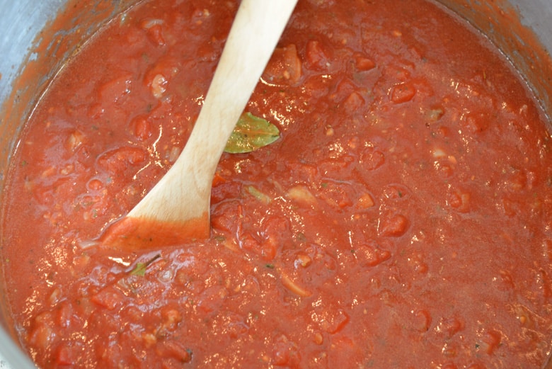 spaghetti sauce in a large stock pot 