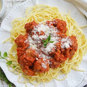 A plate of Meatball and Spaghetti