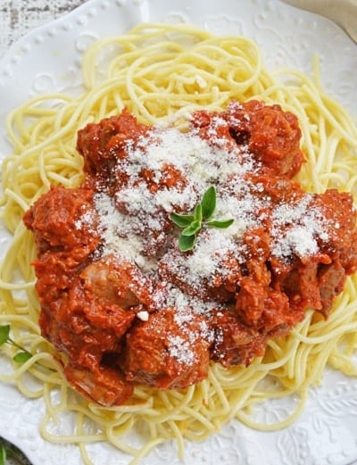 A plate of Meatball and Spaghetti