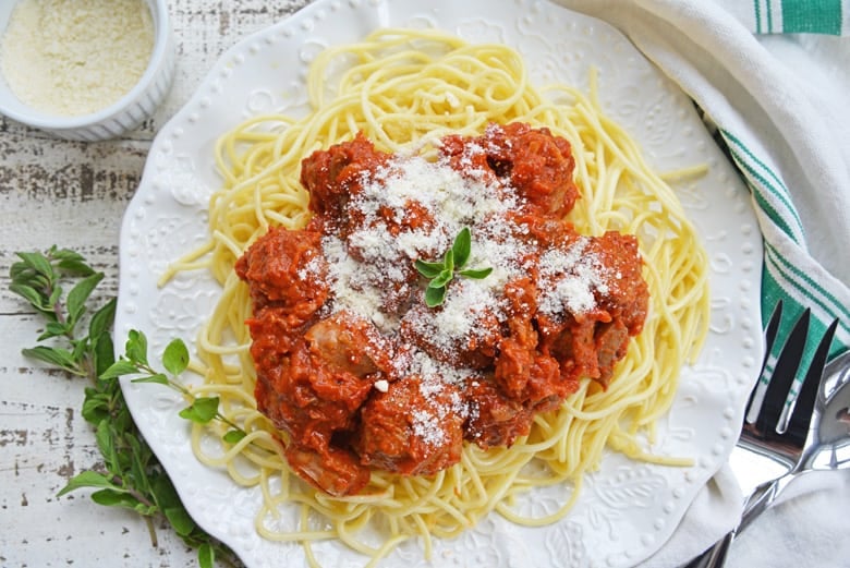 A plate of Meatball and Spaghetti