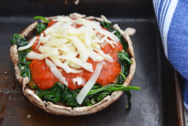 spinach stuffed mushrooms before they were baked  