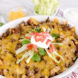 angle of taco bake in a casserole dish