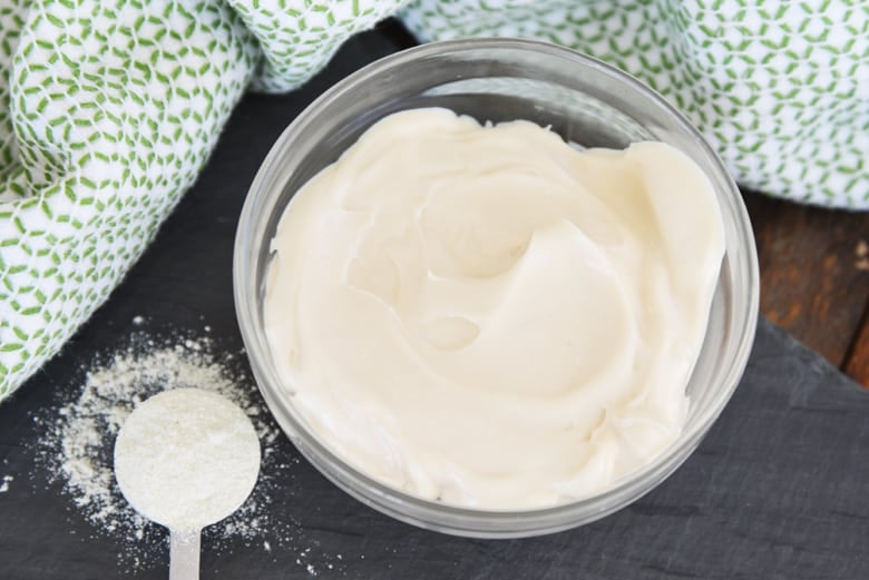 creamy wasabi aioli in a clear bowl 