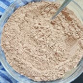 dry brownie mix in a glass mixing bowl