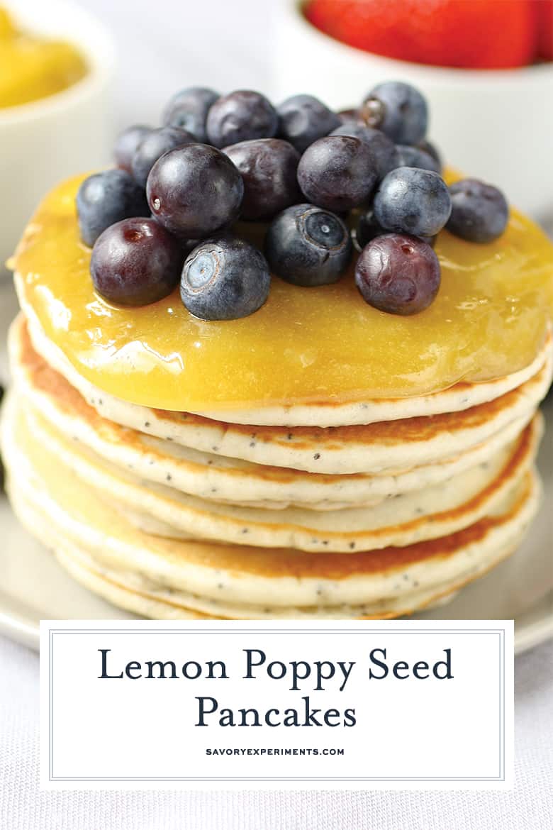 short stack of lemon poppy seed pancakes 
