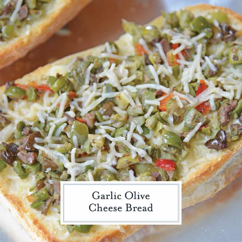 cheesy olive bread close up 