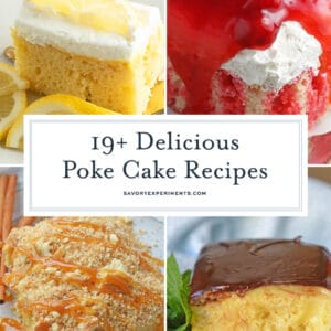 collage of poke cakes