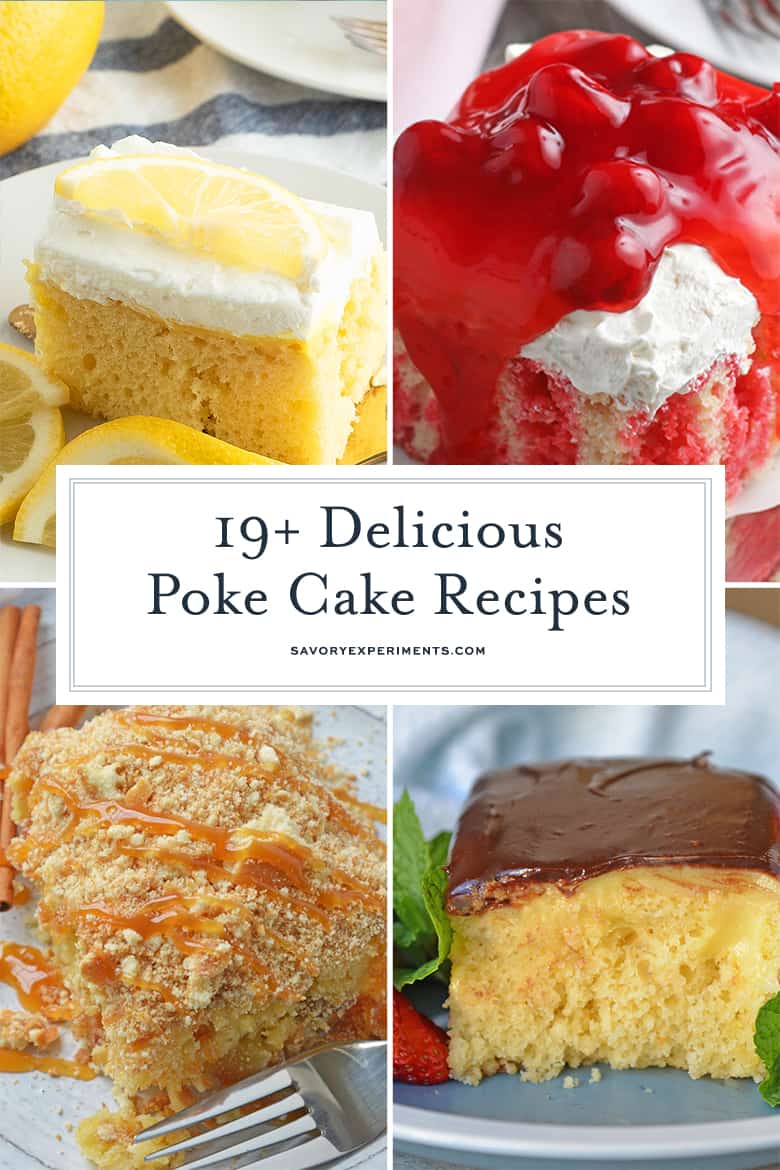 collage of poke cakes