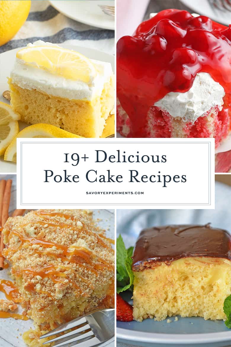 collage of poke cakes