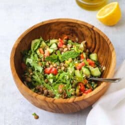 vegan lentil salad in a bowl