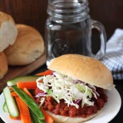 lentil sloppy joe on a plate with veggies