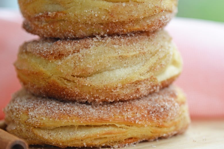 close up of buttery layers of air fryer donuts 