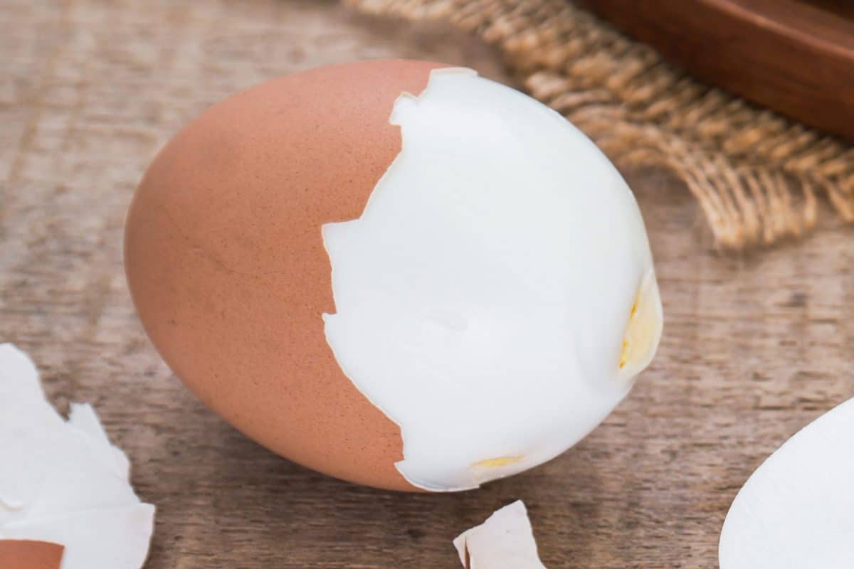 peeling a brown egg 