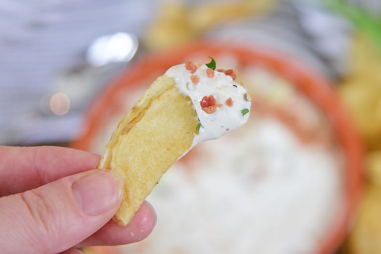 bacon ranch dip on a potato chip 