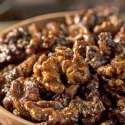 A close up of candied walnuts
