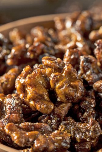 A close up of candied walnuts