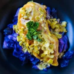 overhead shot of mustard grilled chicken