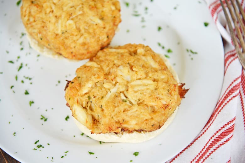 jumbo lump crab cakes on English muffins