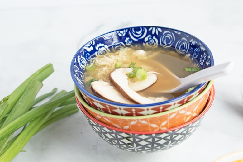 bowls of homemade egg drop soup 