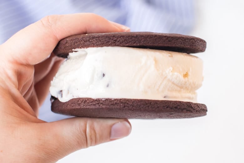 hand holding an ice cream sandwich 