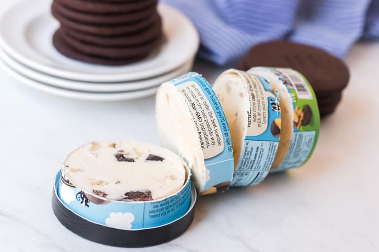 pint of ice cream cut into fourths