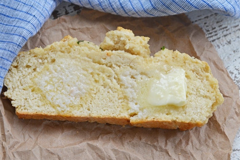Slice of no yeast garlic bread  