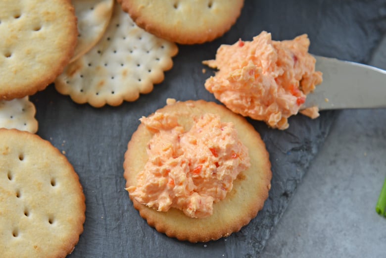 pimento cheese on a cracker 