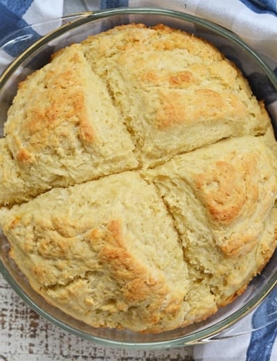 no yeast potato bread in baking dish