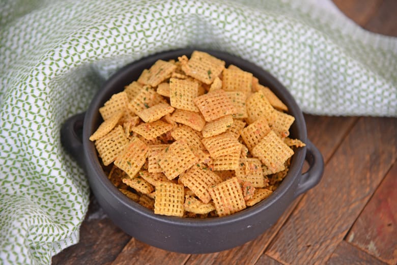 Bowl of browned ranch chex 