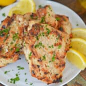 white plate of grilled chicken