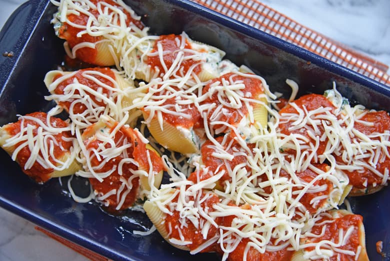 stuffed shells ready to be cooked 